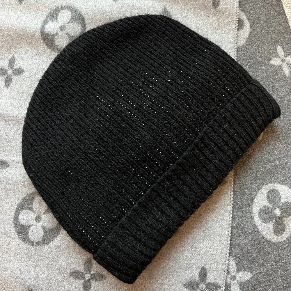 La-El All Black Wool & Angora Warm Winter Beanie Hat With Rhinestones